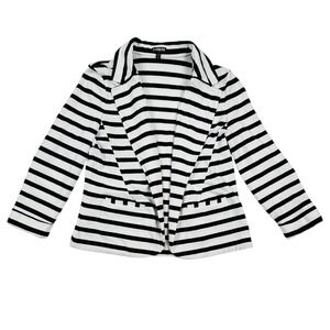 Express Womens Striped Open Front Blazer Jacket Black White Medium Cotton Blend